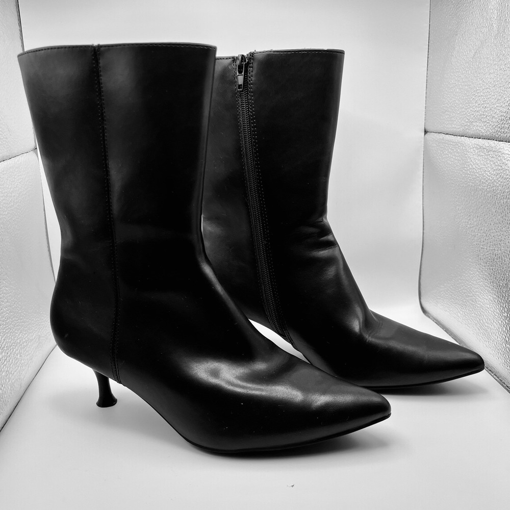 Rachel Zoe "Zoey"Black Pointed Toe Kitten Heel Mid-Calf Boots Size 7.5 NWOB